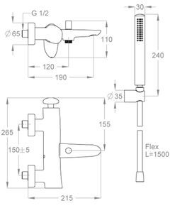 Synergy Open 93 Wall-mounted bath mixer with diverter and anti-lime shower set by Fir Italia - view 2