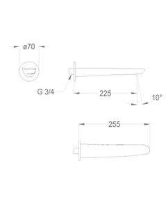 Synergy Open 93 Wall-mounted water spout 3/4'', center distance 225 mm long, complete length 255 mm by Fir Italia - view 2