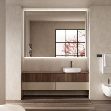 SIGNATURE 02 - Single wall-mounted walnut vanity unit with integrated washbasin by Karol - view 3