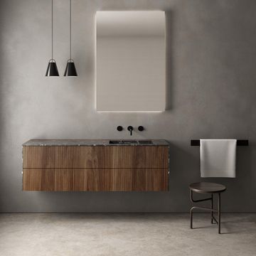SIGNATURE 02 - Single wall-mounted walnut vanity unit with integrated washbasin by Karol - view 2