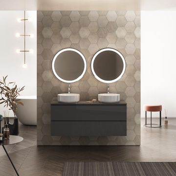 SIGNATURE 02 - Single wall-mounted walnut vanity unit with integrated washbasin by Karol - view 6