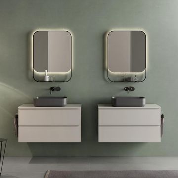 SIGNATURE 02 - Single wall-mounted walnut vanity unit with integrated washbasin by Karol - view 9