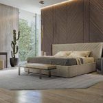 Design bed, headboard with geometric embroidery, and upholstered bed frame by Zanaboni - view 4