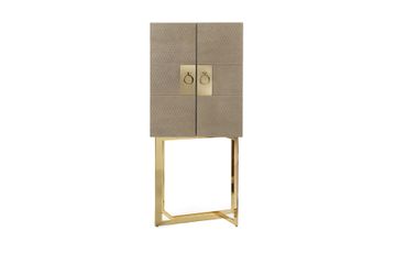 Bar cabinet with metal base in gold finish and doors covered in leather by Zanaboni - view 2