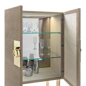 Bar cabinet with metal base in gold finish and doors covered in leather by Zanaboni - view 6