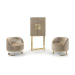 Bar cabinet with metal base in gold finish and doors covered in leather by Zanaboni - view 4