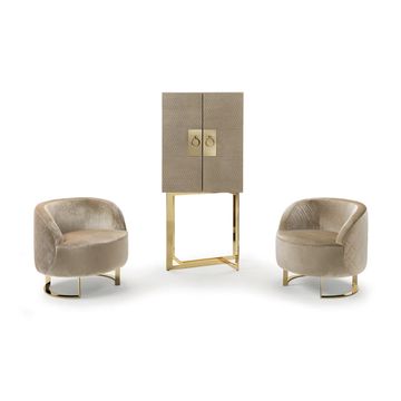 Bar cabinet with metal base in gold finish and doors covered in leather by Zanaboni - view 5