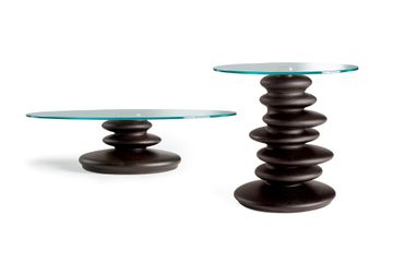 Design coffee tables with wooden foot, glass top by Zanaboni - view 2