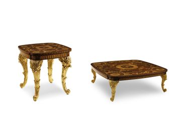 Set of coffee tables with legs decorated with gold finish and ivory patina by Zanaboni - view 2