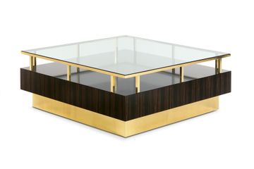 Coffee table in ebony and brass with glass top by Zanaboni - view 2