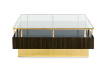 Coffee table in ebony and brass with glass top by Zanaboni - view 3