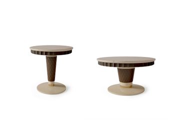 Coffee tables with marble top and embroidered leather elements by Zanaboni - view 2