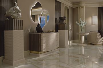Coffee tables with marble top and embroidered leather elements by Zanaboni - view 4