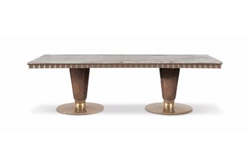 Dining table with embroidered leather inserts and marble top by Zanaboni - view 2