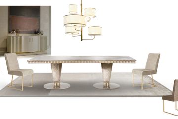 Dining table with embroidered leather inserts and marble top by Zanaboni - view 3