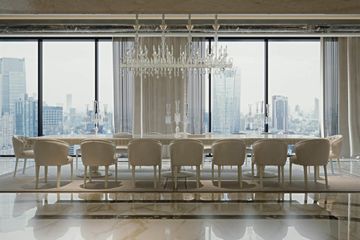 Dining table with embroidered leather inserts and marble top by Zanaboni - view 4
