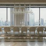 Dining table with embroidered leather inserts and marble top by Zanaboni - view 5