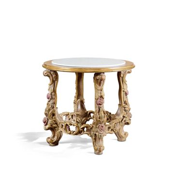 Small tables in carved wood with antique decapé finishing, gold and colored details by Zanaboni - view 3