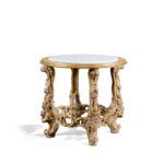 Small tables in carved wood with antique decapé finishing, gold and colored details by Zanaboni - view 4