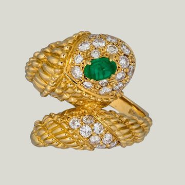 Diamond and Emerald Snake Ring by Abchome