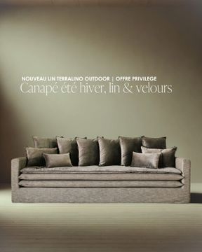 Canapé Bohême 260 cm lin Terralino écorce & velours Tsar écorce by Bérengère Leroy - view 4