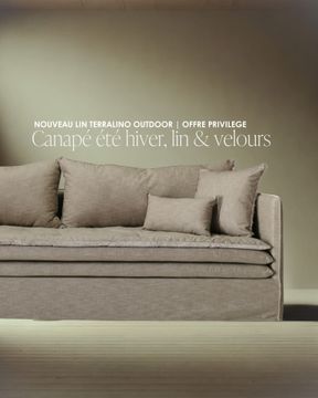 Canapé Mille Et Une Nuit 240 cm lin Terralino sable & velours Tsar sable by Bérengère Leroy - view 3