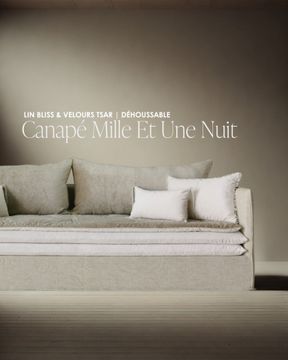 Canapé Mille Et Une Nuit 250 cm lin Bliss craie & velours Tsar by Bérengère Leroy - view 3