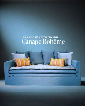 Canapé Bohème 200 cm en lin stonewashed Capri océan by Bérengère Leroy - view 5