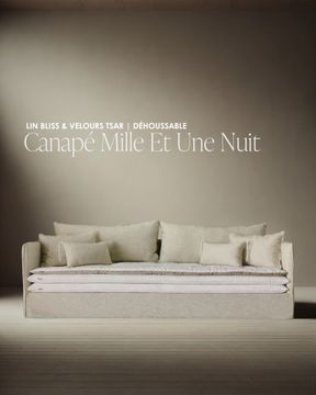 Canapé Mille Et Une Nuit 250 cm lin Bliss craie & velours Tsar by Bérengère Leroy - view 5