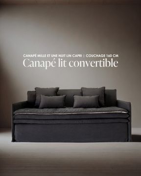 Canapé lit convertible Mille Et Une Nuit 200 cm en lin lavé Capri carbone / Fabriqué en France by Bérengère Leroy - view 3