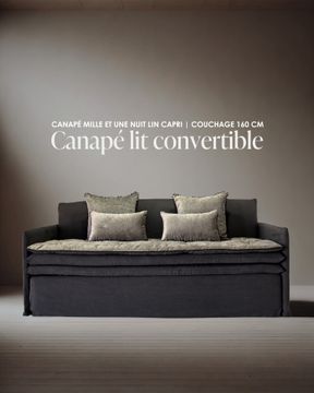 Canapé lit convertible Mille Et Une Nuit 200 cm en lin lavé Capri carbone / Fabriqué en France by Bérengère Leroy - view 4