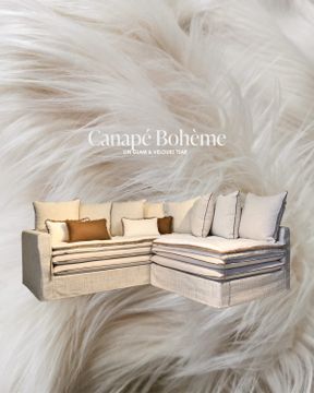 Canapé Bohème d’angle 220 cm x 110 cm en lin Glam craie by Bérengère Leroy - view 5