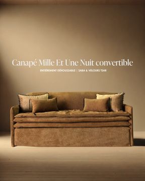 Canapé lit convertible Mille Et Une Nuit 200 cm Saba havane & velours Tsar ( couchage 160 cm ) by Bérengère Leroy - view 3