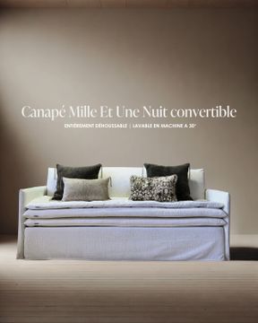 Canapé convertible Mille Et Une Nuit 200 cm en Tribu craie ( couchage 160 cm ) / Fabriqué en France by Bérengère Leroy - view 3
