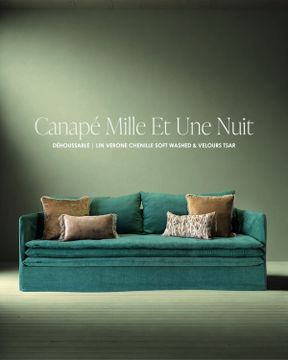 Canapé Mille Et Une Nuit 220 cm en lin Verone chenille soft washed menthe by Bérengère Leroy - view 3