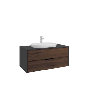 Sole Set Anthracite Walnut 100 Cm Matte White Oval Drop in With Washbasin by Kale - view 2