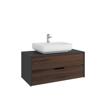 Zero 2.0 Washbasin Cabinet Anthracite Walnut 100 Cm Matte White Rectangular With Washbasin by Kale - view 2