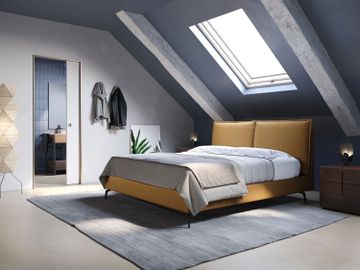 Cloe bed upholstered with feet in metal removable-cover in fabric slub water-repellent by Divani Store - view 2