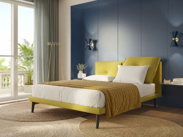 Ibuki bed with cushions trapuntati regolabili and feet in mogano in fabric slub water-repellent by Divani Store - view 2