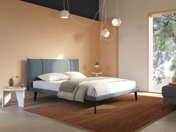 Klaus bed modern with feet in mogano and fabric slub water-repellent by Divani Store - view 2