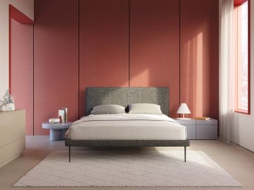 Theo bed upholstered modern removable-cover with feet high in metal in fabric water-repellent by Divani Store - view 2