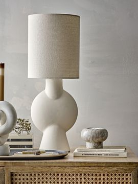 Sergio lampada for tavolo with base in gres Stoneware Bianco and paralume in lino by Divani Store - view 7