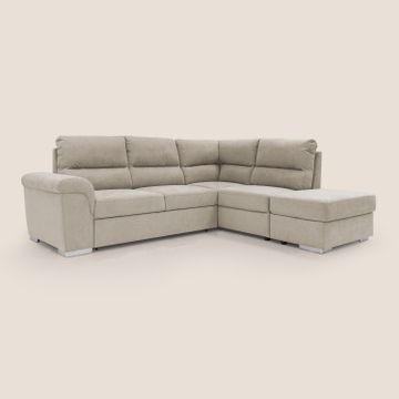 Minerva sofa corner with pull-out a cassettone and pouf storage in fabric soft water-repellent by Divani Store - view 6