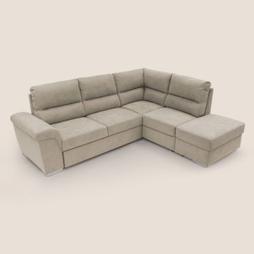 Minerva sofa corner with pull-out a cassettone and pouf storage in fabric soft water-repellent by Divani Store - view 7