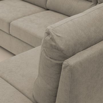 Minerva sofa corner with pull-out a cassettone and pouf storage in fabric soft water-repellent by Divani Store - view 8