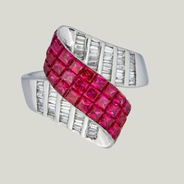 Ruby & Diamond Invisible Set Ribbon Ring by Abchome