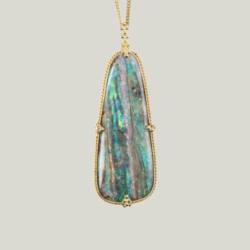 One-of-a-Kind Boulder Opal Necklace with Silver Diamonds by Abchome