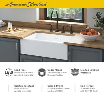Delancey 30 x 22-Inch Cast Iron 4-Hole Undermount Single-Bowl Apron Front Kitchen Sink by American Standard - view 7