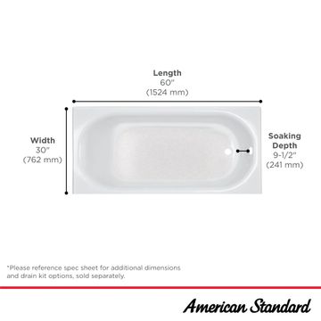 Princeton Americast 60 x 30-Inch Integral Apron Bathtub with Right-Hand Outlet by American Standard - view 8