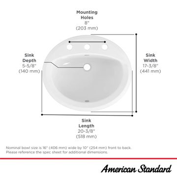 Reliant Oval Drop-In Bathroom Sink, 8 in. Widespread Holes by American Standard - view 6